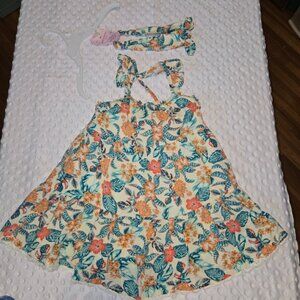 Tommy Bahama Girls Hawaiian Floral Print Dress Matching Headband NWT Size 3T